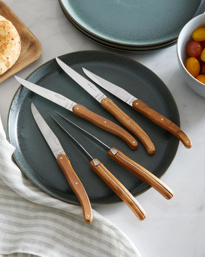 Jean Dubost Laguiole Olivewood Steak Knives, Set of 6 - US 0411