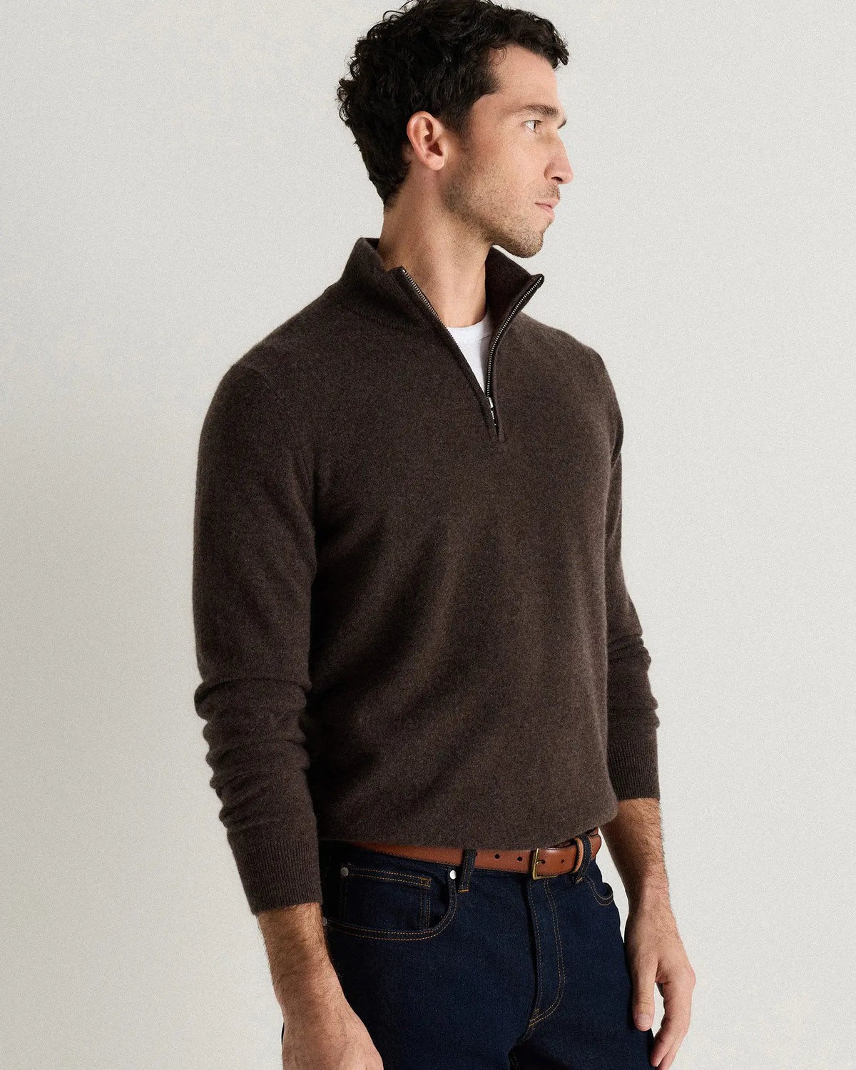 Mongolian Cashmere Quarter Zip Sweater - US 1083