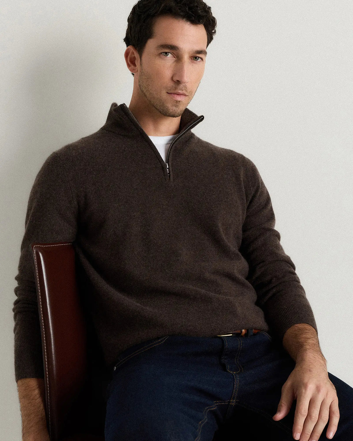Mongolian Cashmere Quarter Zip Sweater - US 1083