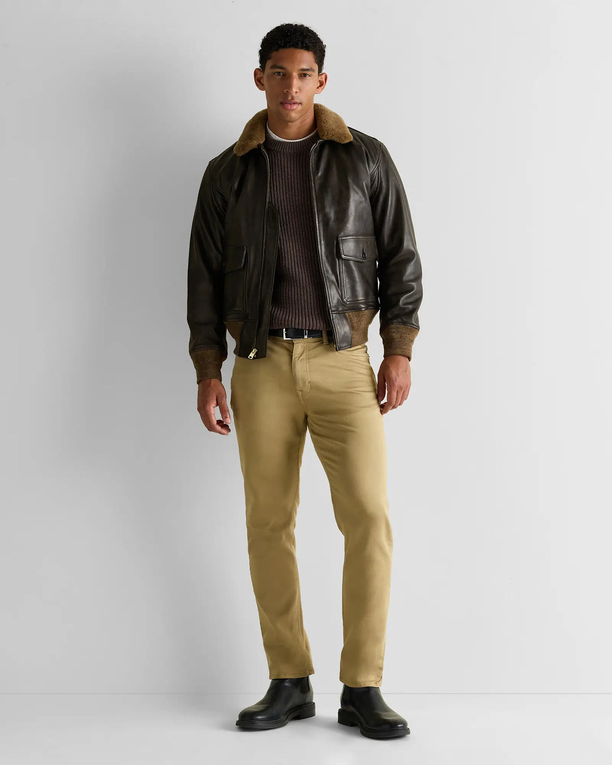 Shearling Collar Leather Flight Jacket - US 1760