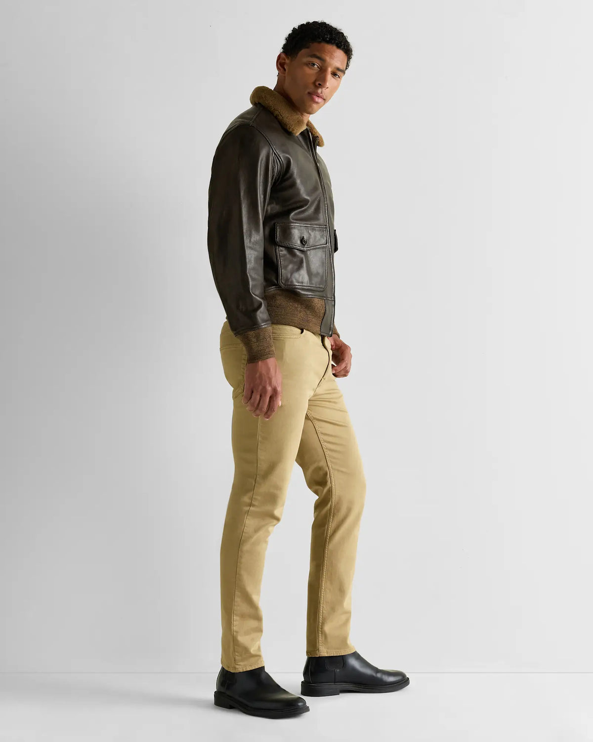 Shearling Collar Leather Flight Jacket - US 1760