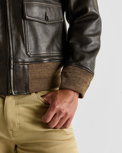 Shearling Collar Leather Flight Jacket - US 1760