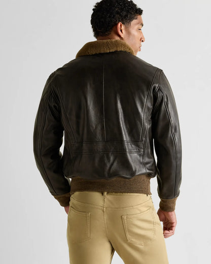 Shearling Collar Leather Flight Jacket - US 1760
