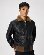 Shearling Collar Leather Flight Jacket - US 1376