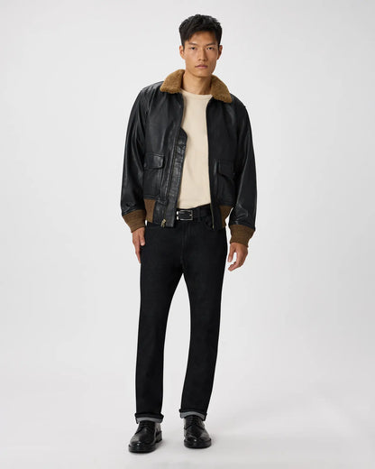Shearling Collar Leather Flight Jacket - US 1376