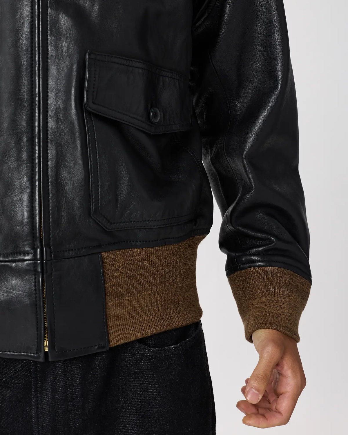 Shearling Collar Leather Flight Jacket - US 1376