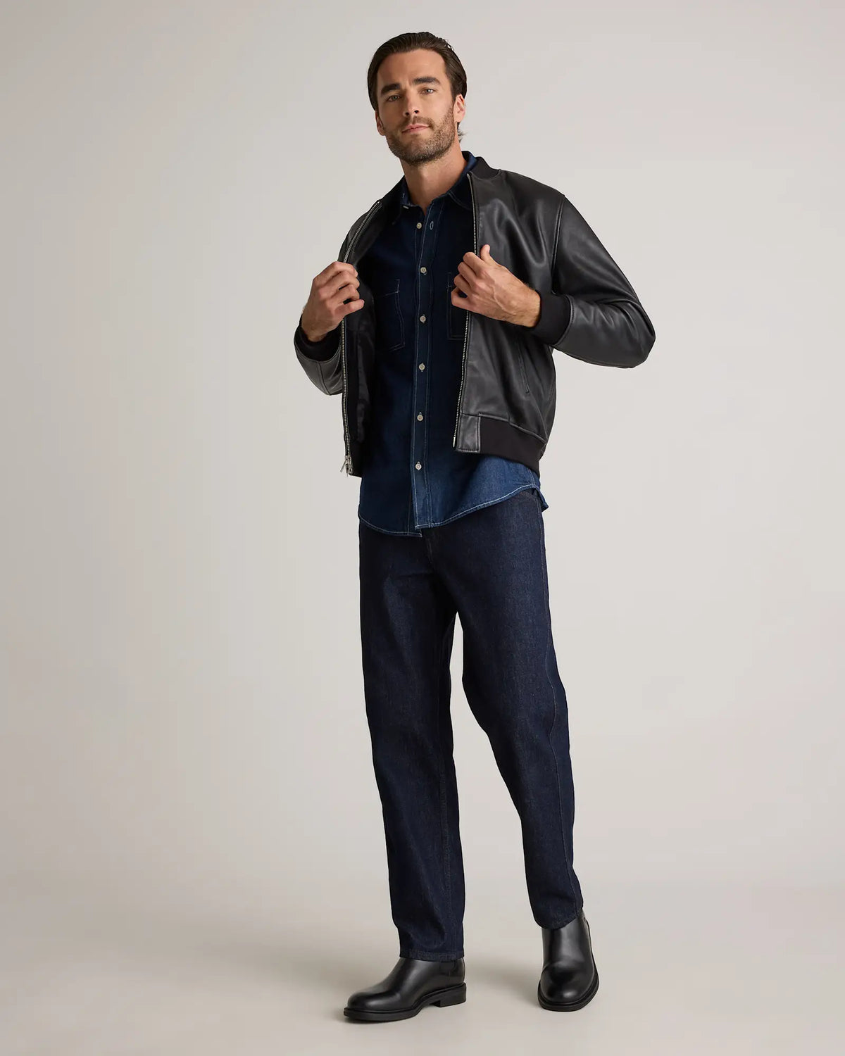 100% Washed Leather Bomber Jacket - US 2616