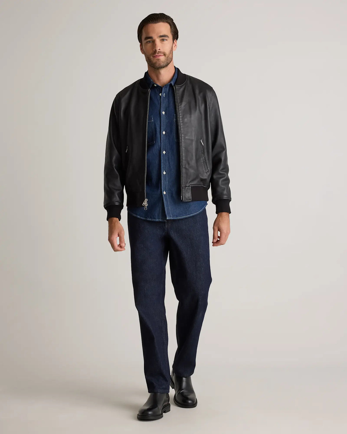 100% Washed Leather Bomber Jacket - US 2616