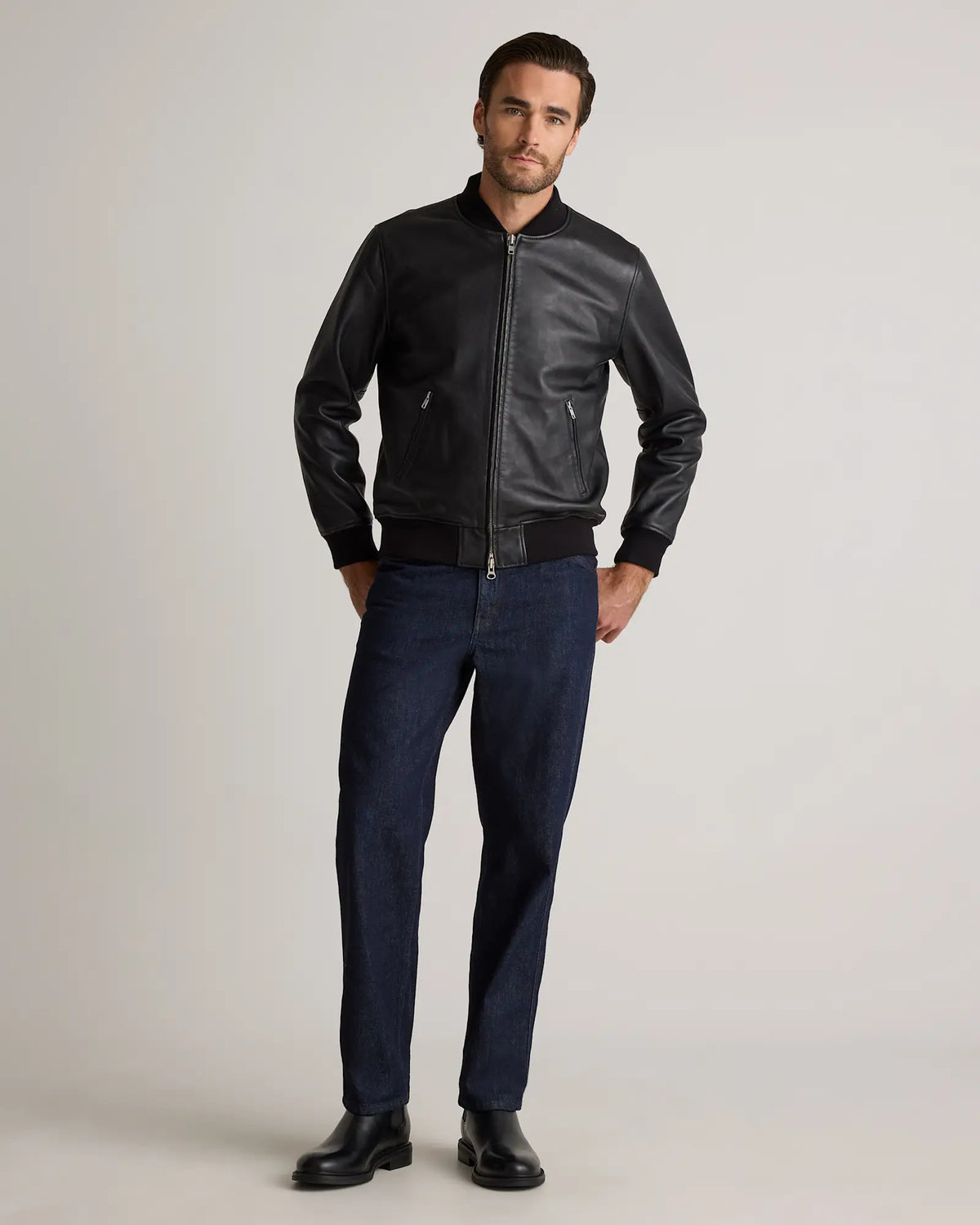 100% Washed Leather Bomber Jacket - US 2616