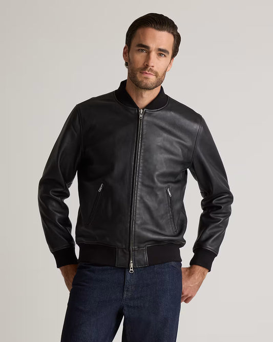 100% Washed Leather Bomber Jacket - US 2616
