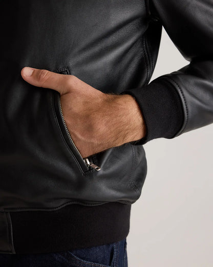 100% Washed Leather Bomber Jacket - US 2616