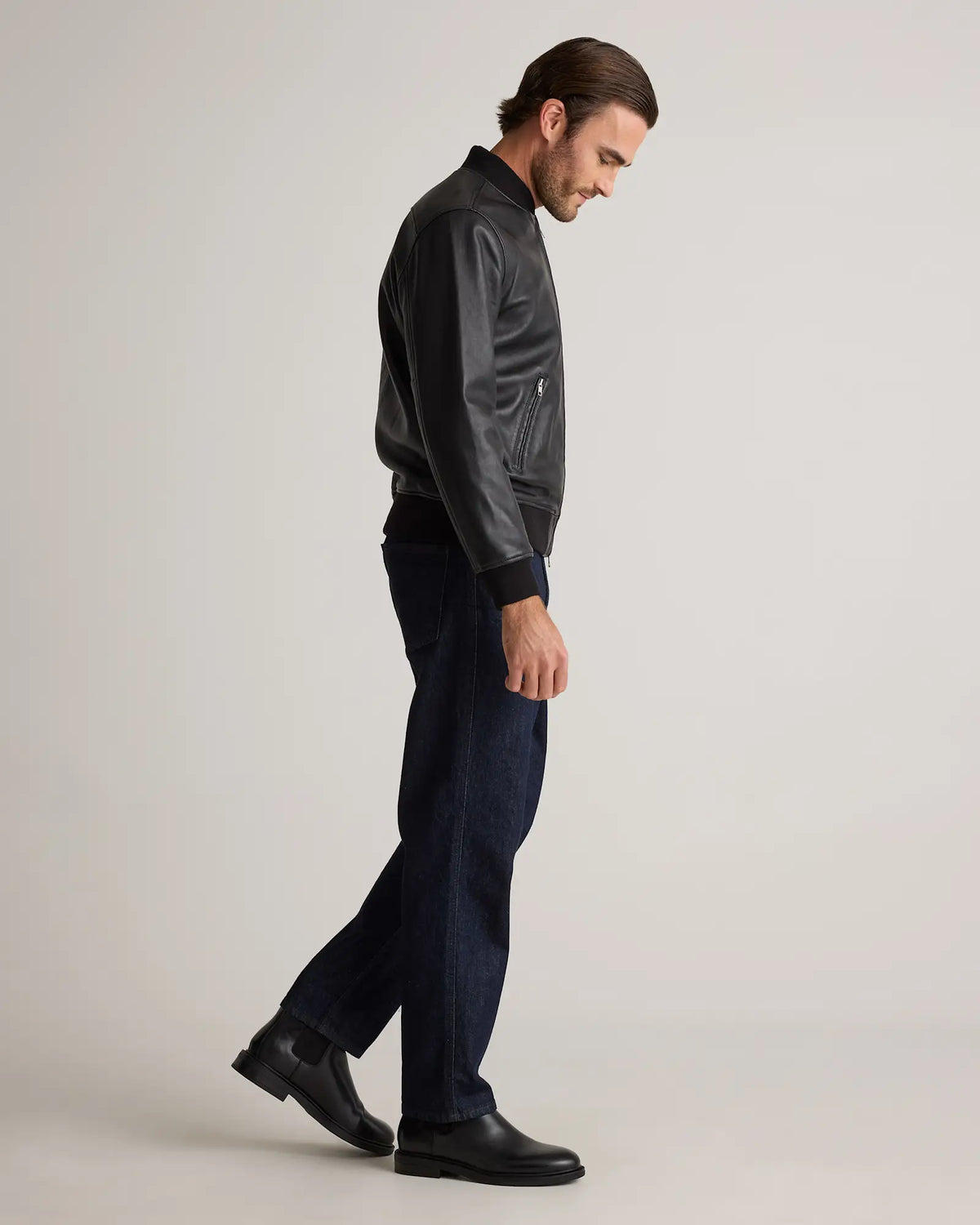 100% Washed Leather Bomber Jacket - US 2616