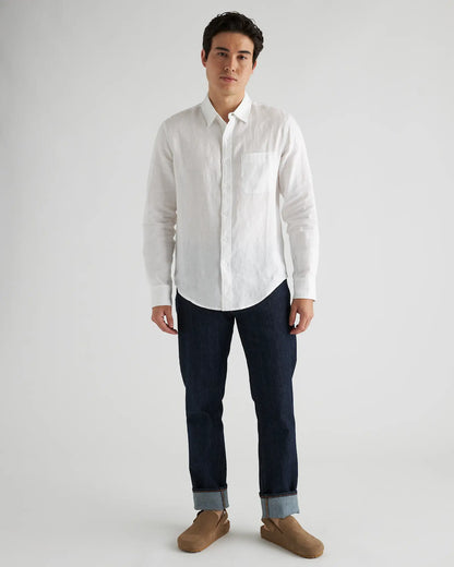 100% European Linen Relaxed Long Sleeve Pocket Shirt - US 5375