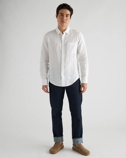 100% European Linen Relaxed Long Sleeve Pocket Shirt - US 5375