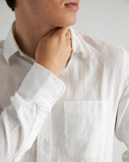 100% European Linen Relaxed Long Sleeve Pocket Shirt - US 5375