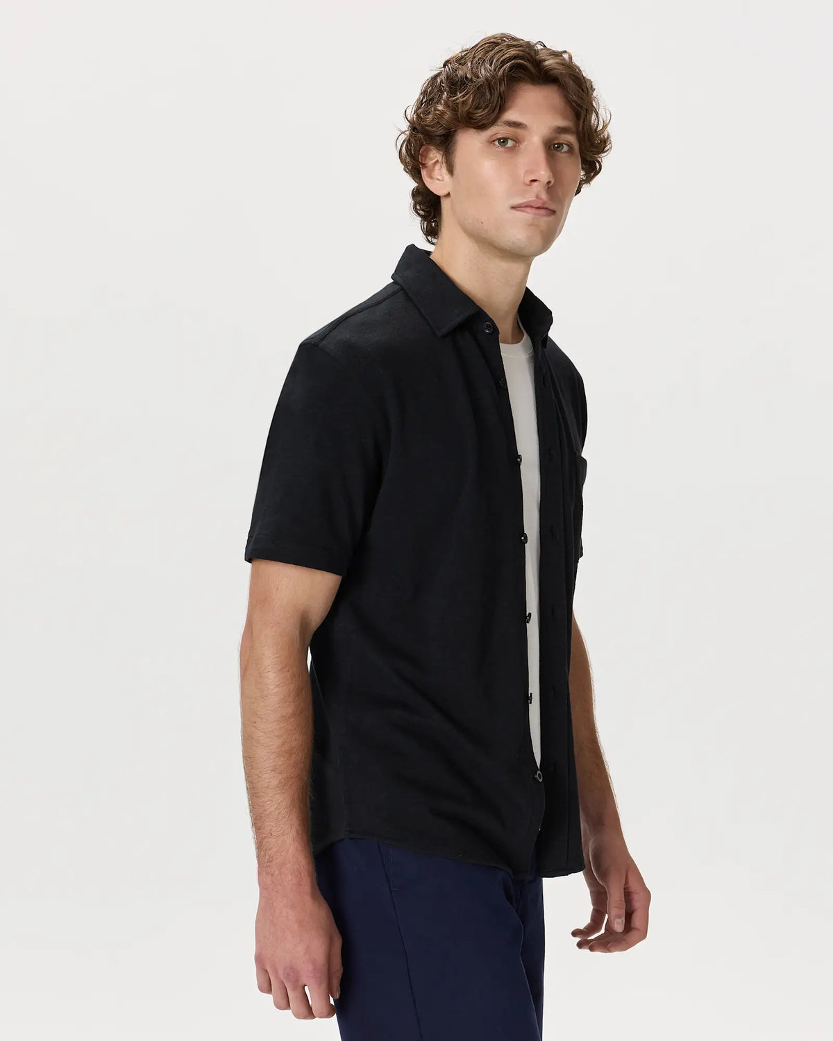 100% Organic Cotton Slub Short Sleeve Button Up Shirt - US 1188