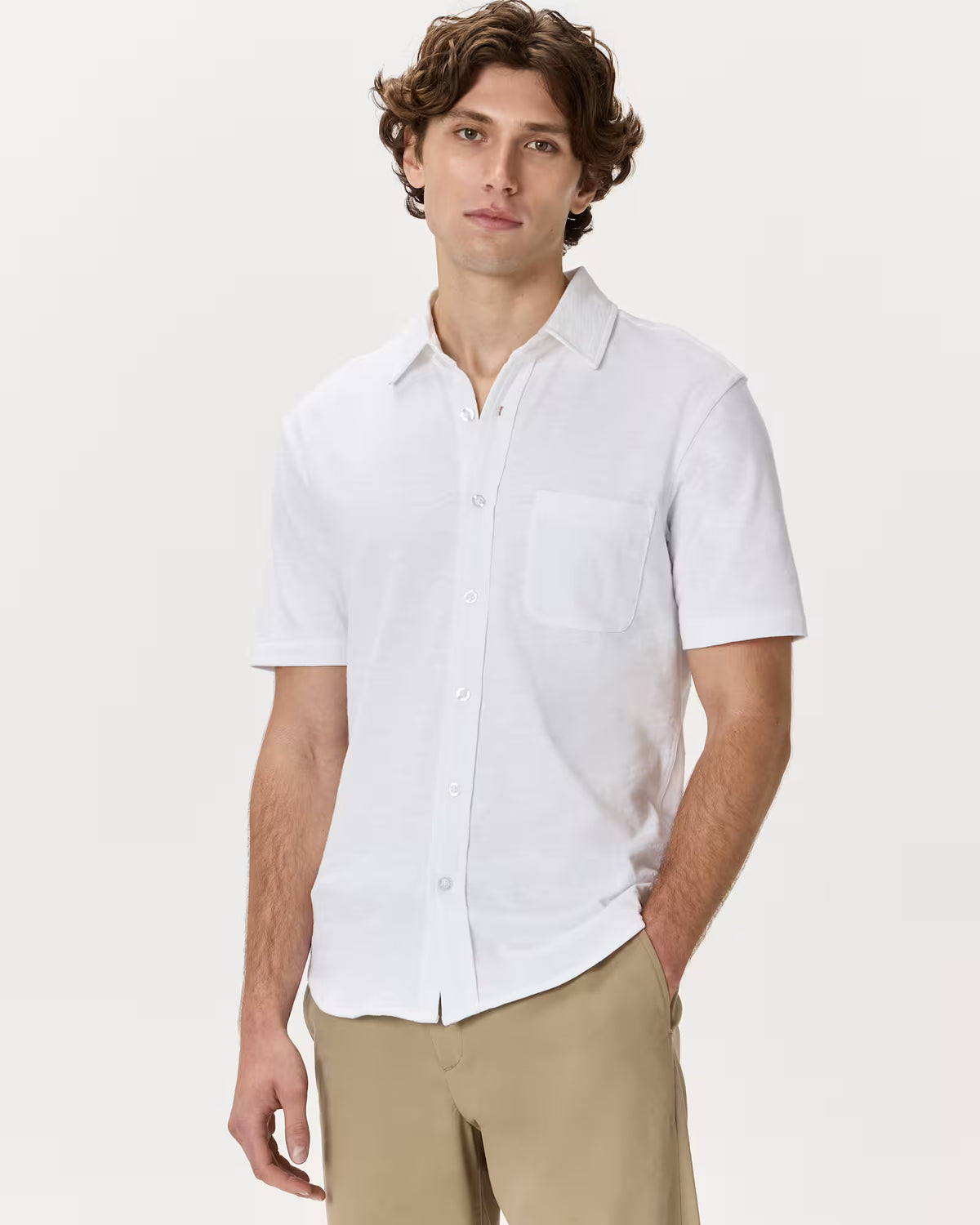 100% Organic Cotton Slub Short Sleeve Button Up Shirt - US 8254