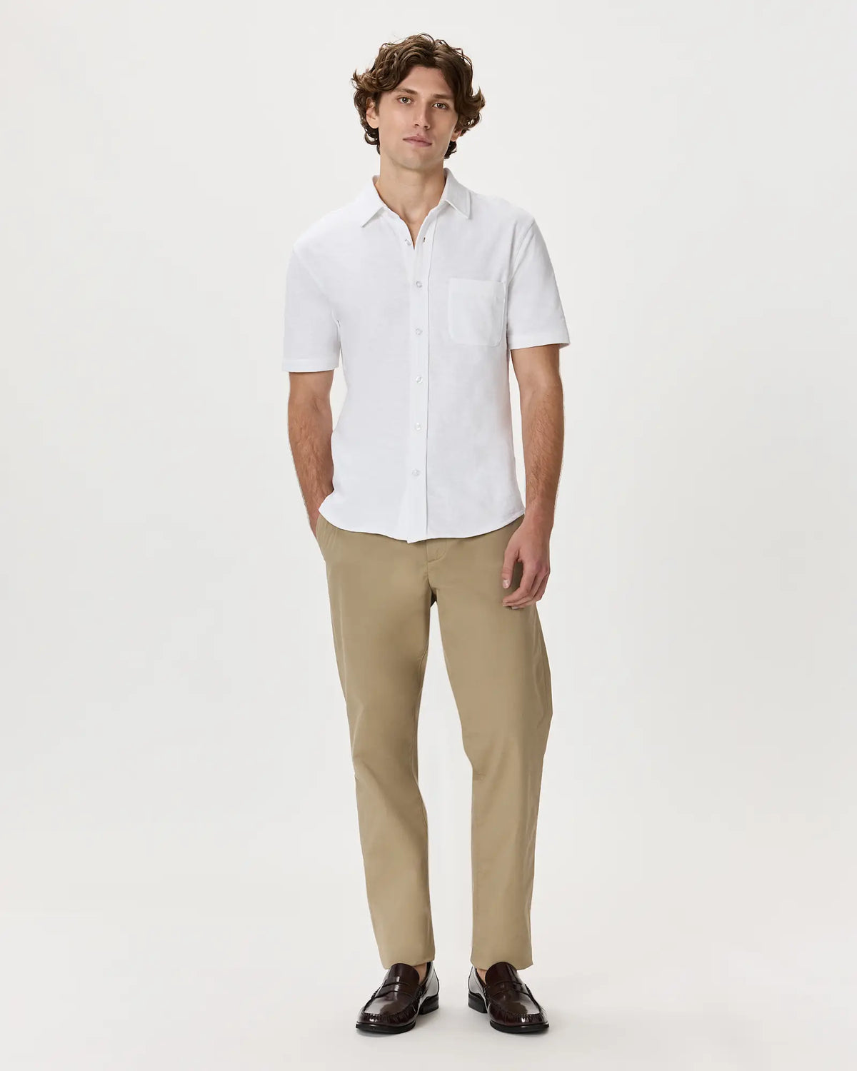 100% Organic Cotton Slub Short Sleeve Button Up Shirt - US 8254