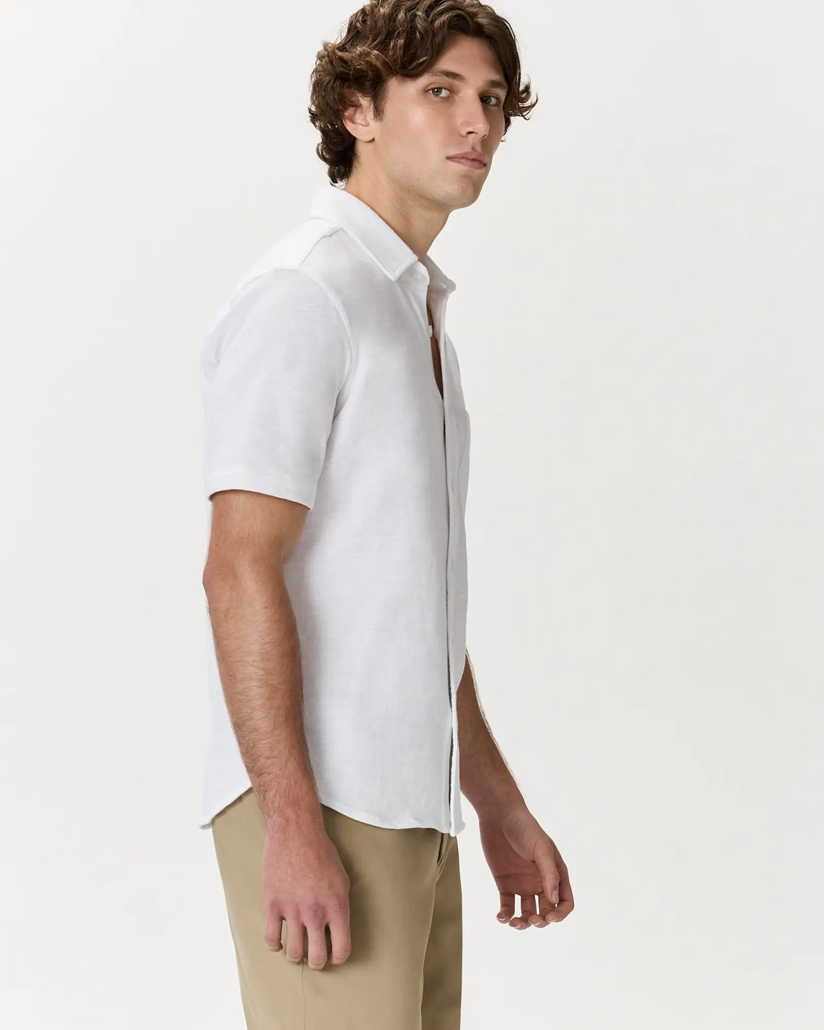 100% Organic Cotton Slub Short Sleeve Button Up Shirt - US 8254
