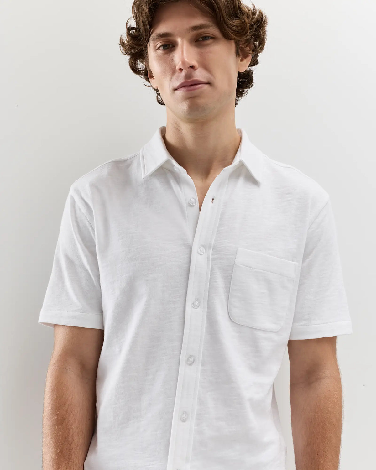 100% Organic Cotton Slub Short Sleeve Button Up Shirt - US 8254