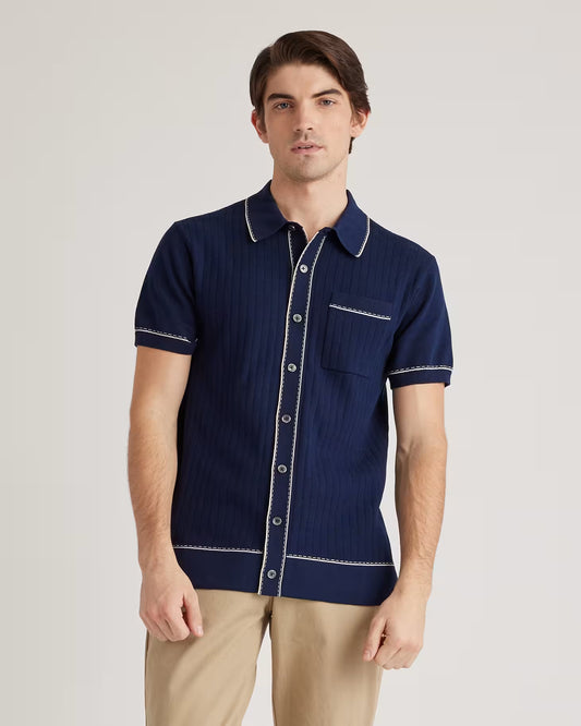 Organic Cotton-Silk Tipped Button Down Polo Sweater - US 4655
