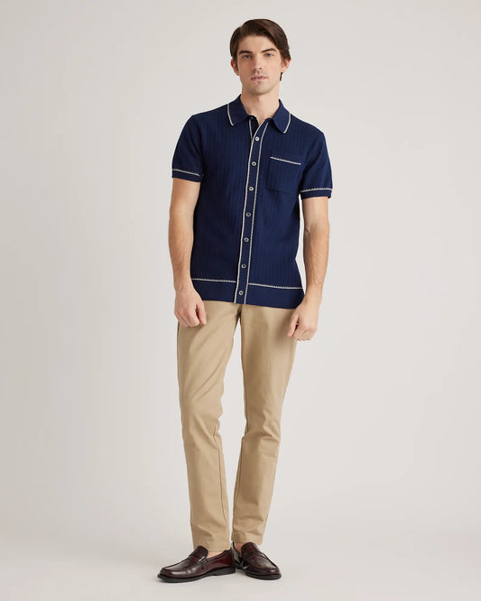 Organic Cotton-Silk Tipped Button Down Polo Sweater - US 4655