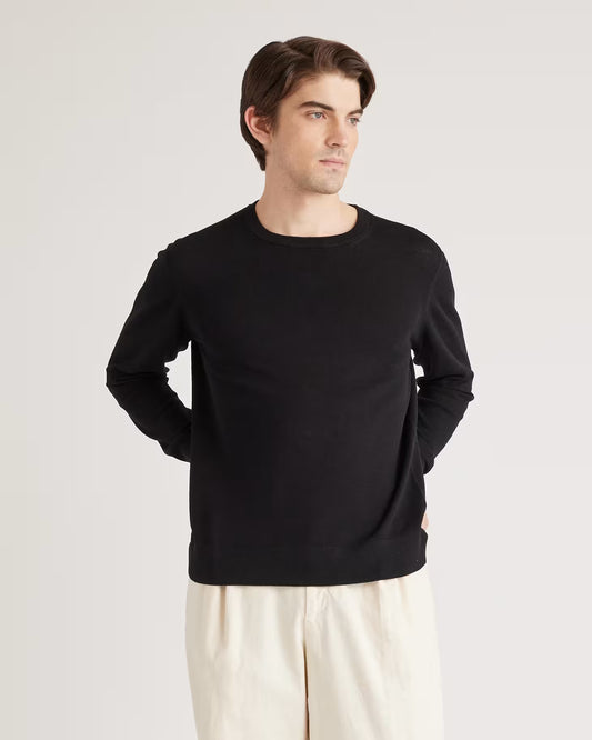 Organic Cotton-Silk Pique Crewneck Sweater - US 7445