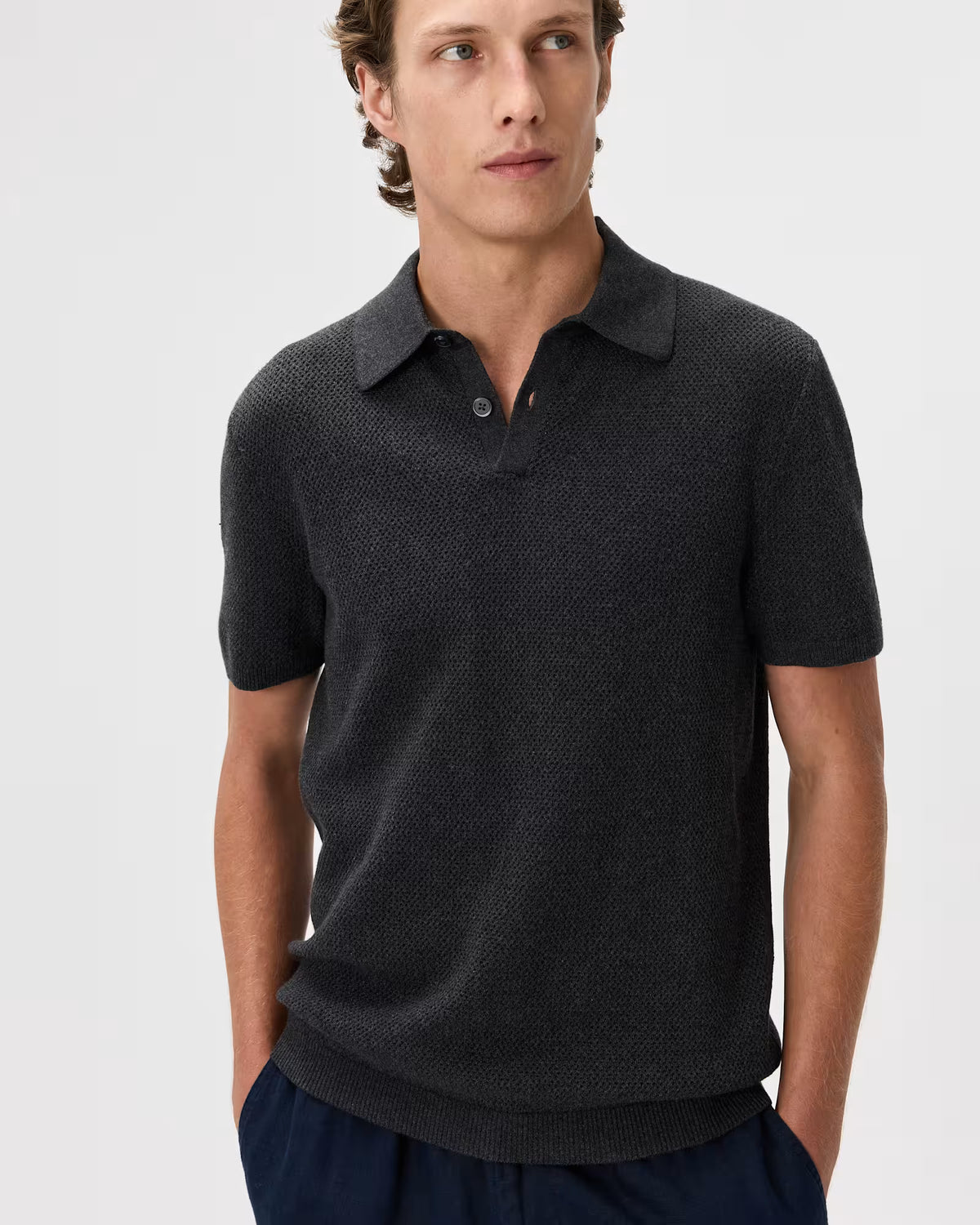 100% Organic Cotton Mesh-Stitch Sweater Polo - US 6131