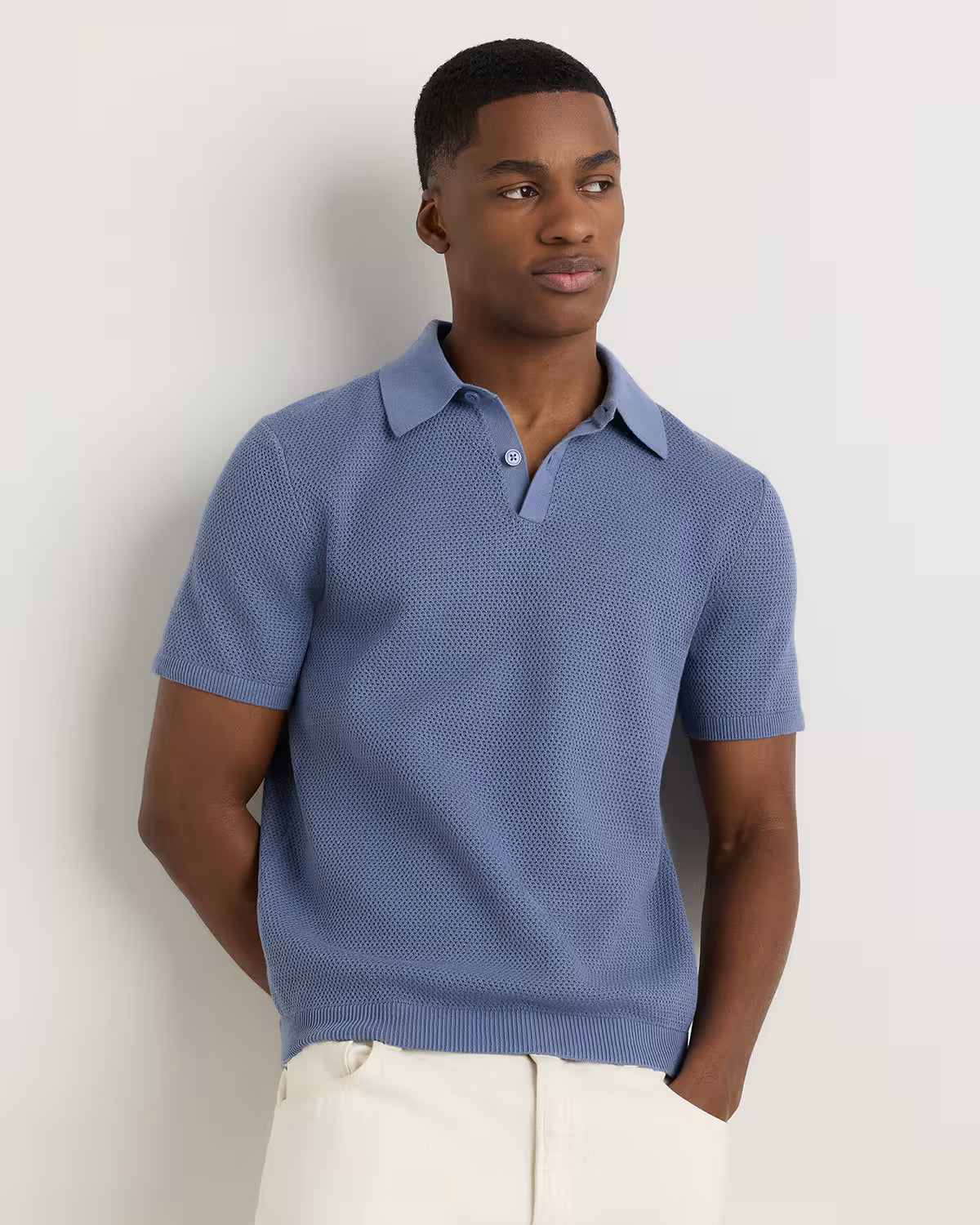 100% Organic Cotton Mesh-Stitch Sweater Polo - US 8783