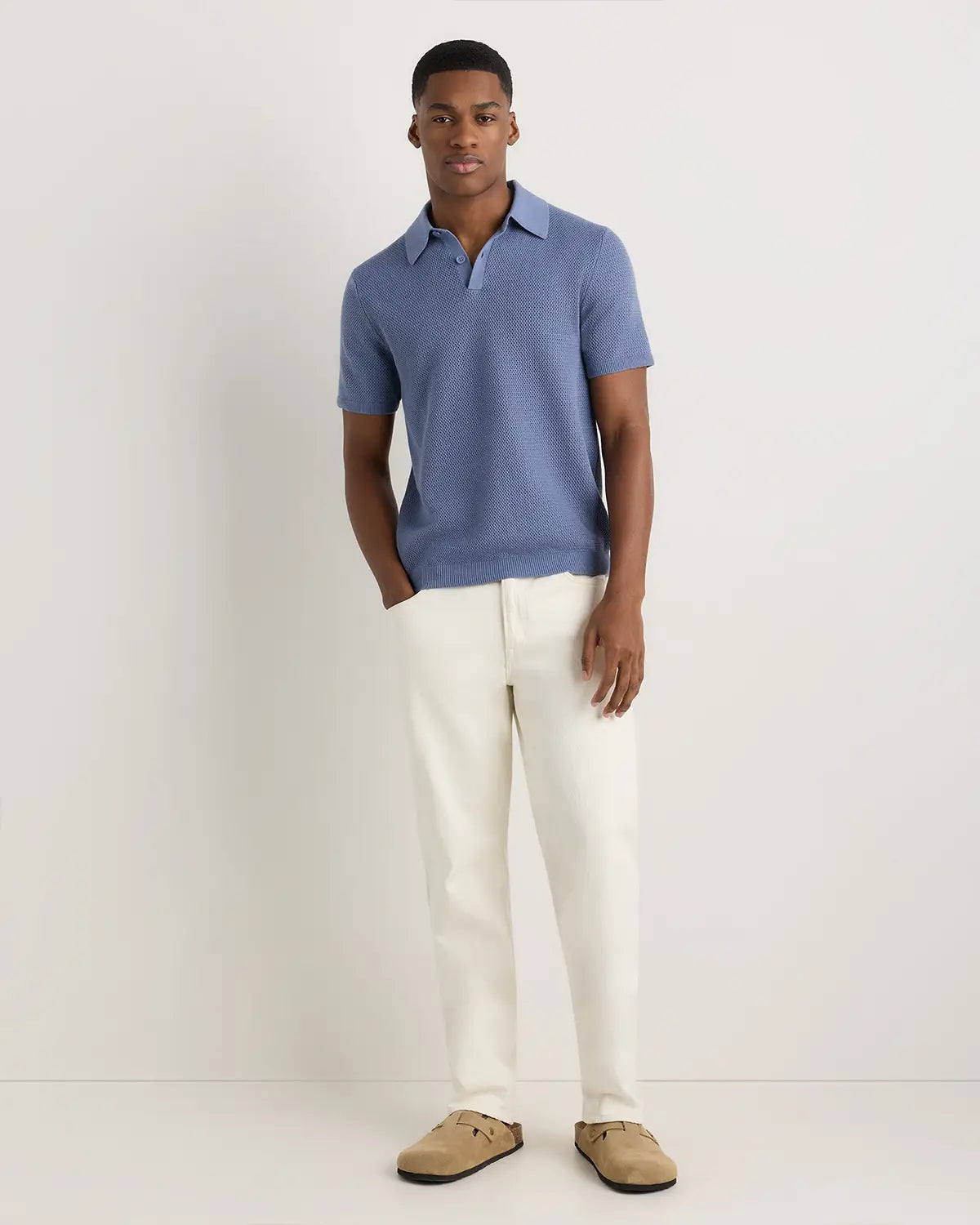 100% Organic Cotton Mesh-Stitch Sweater Polo - US 8783