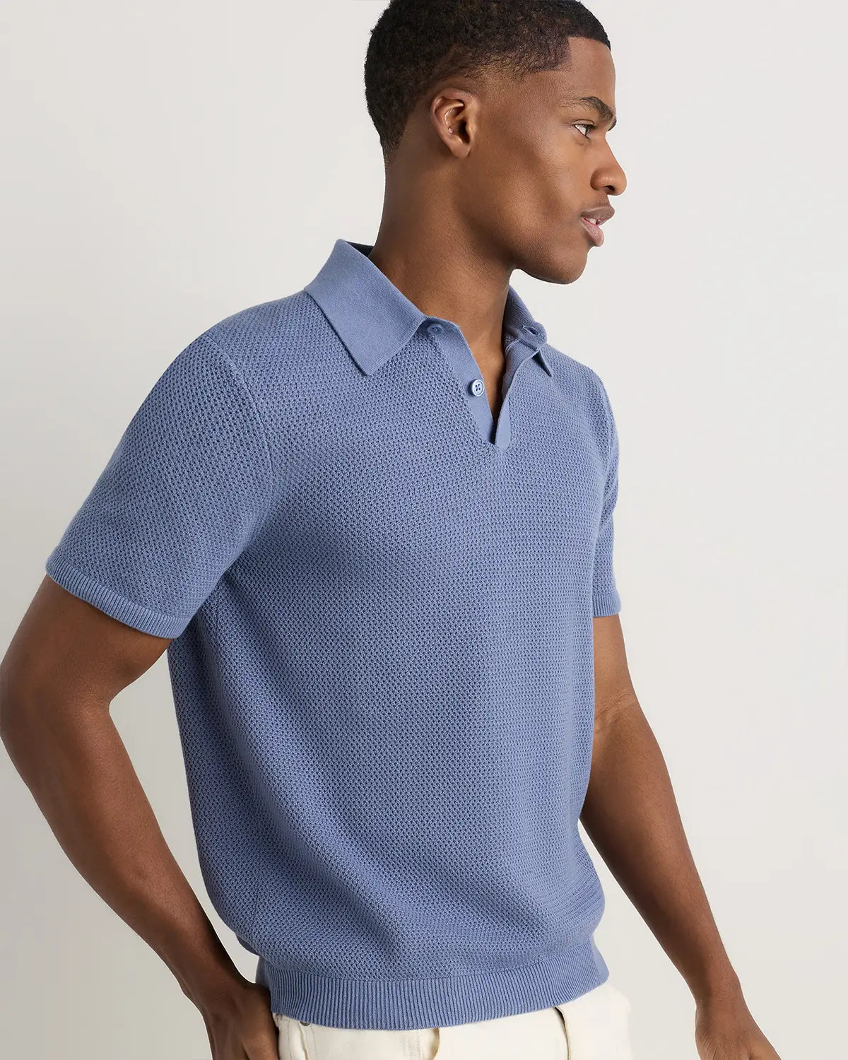 100% Organic Cotton Mesh-Stitch Sweater Polo - US 8783