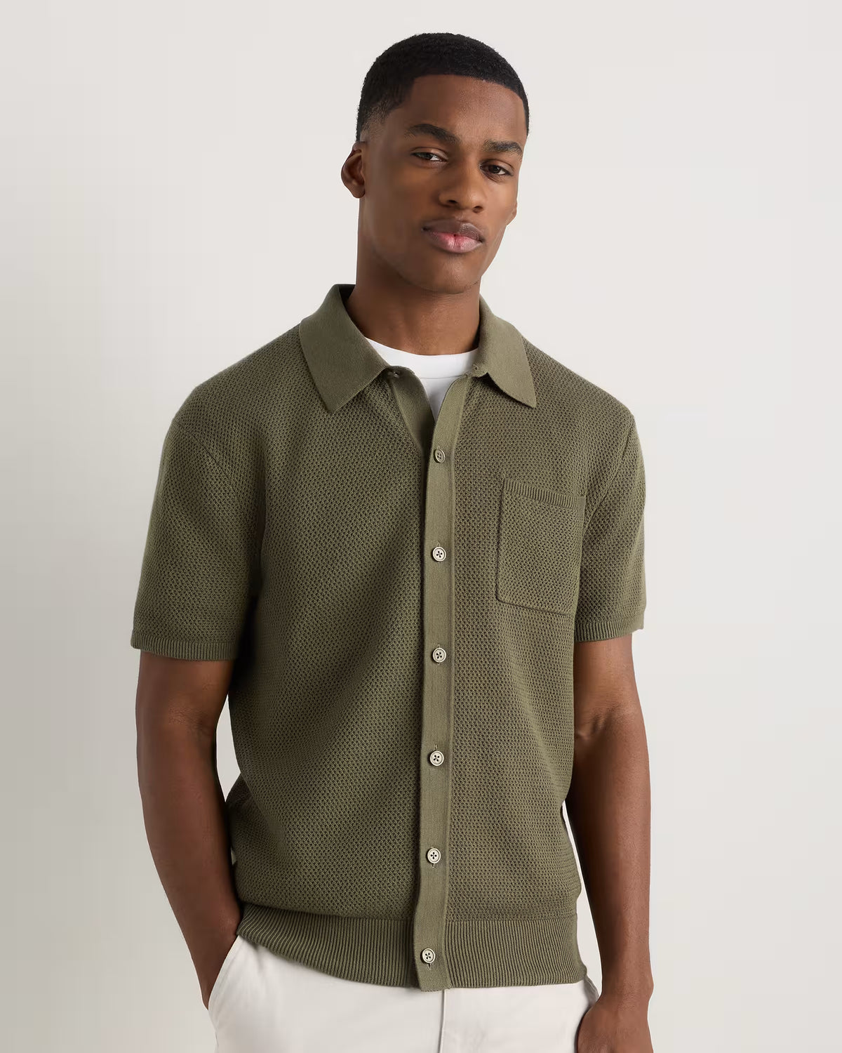 100% Organic Cotton Mesh-Stitch Button-Up Sweater Polo - US 6240