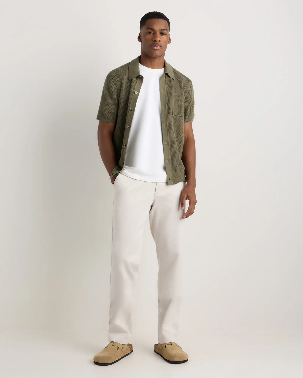 100% Organic Cotton Mesh-Stitch Button-Up Sweater Polo - US 6240