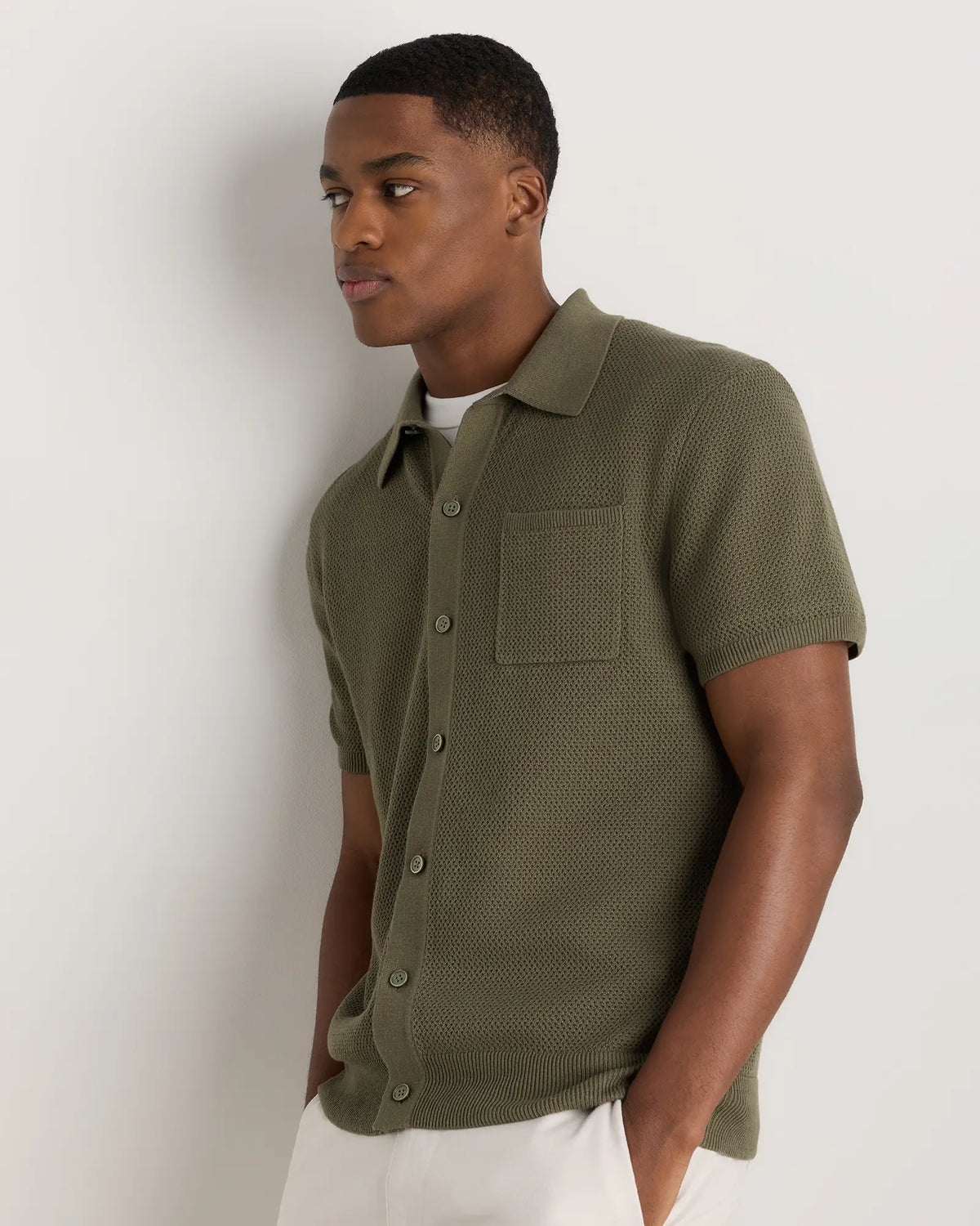 100% Organic Cotton Mesh-Stitch Button-Up Sweater Polo - US 6240