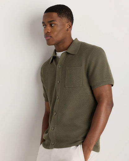 100% Organic Cotton Mesh-Stitch Button-Up Sweater Polo - US 6240