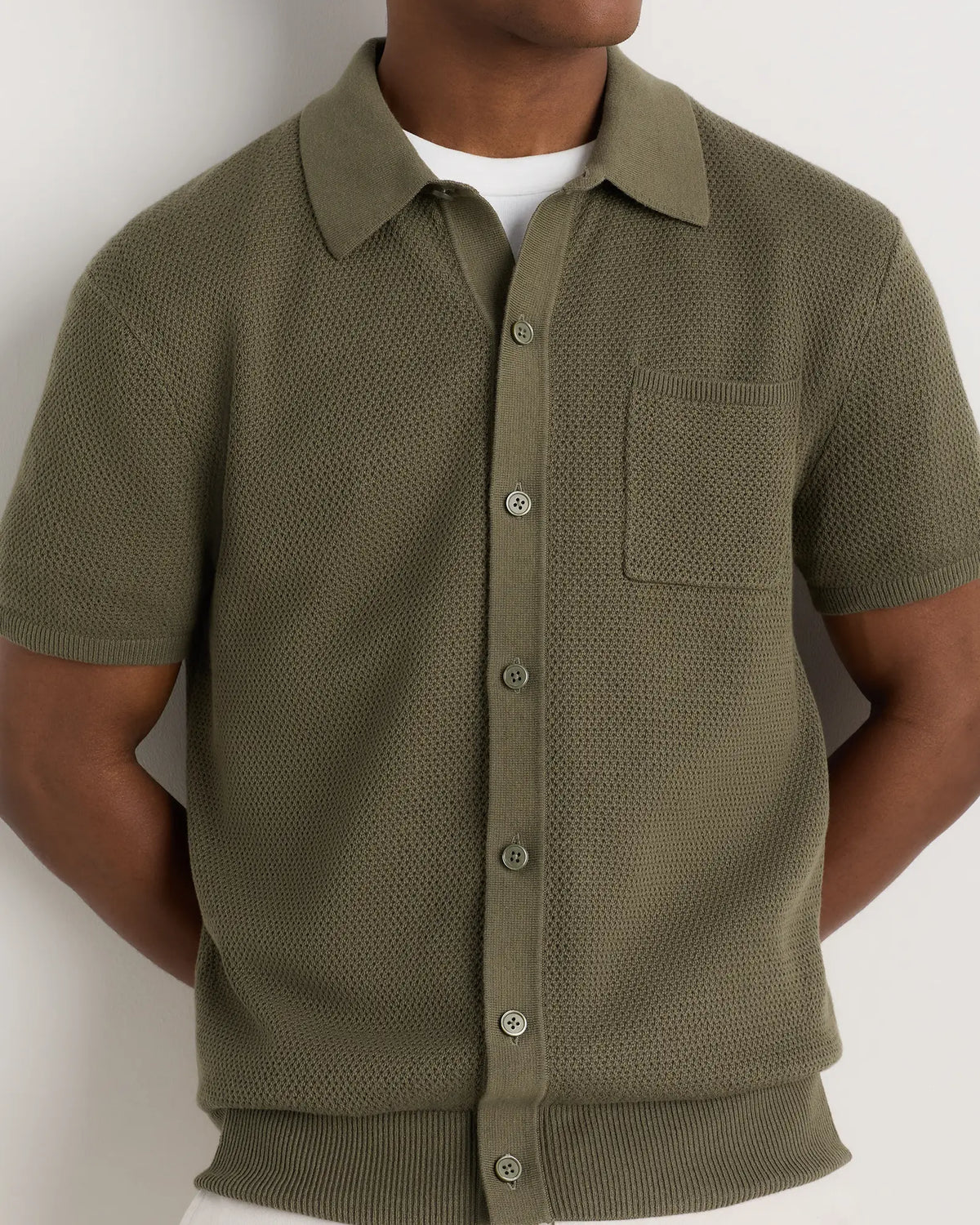 100% Organic Cotton Mesh-Stitch Button-Up Sweater Polo - US 6240