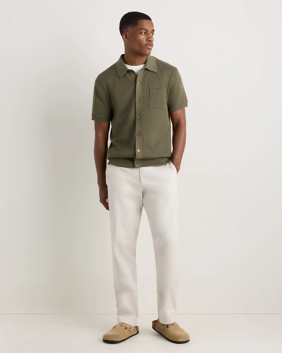 100% Organic Cotton Mesh-Stitch Button-Up Sweater Polo - US 6240