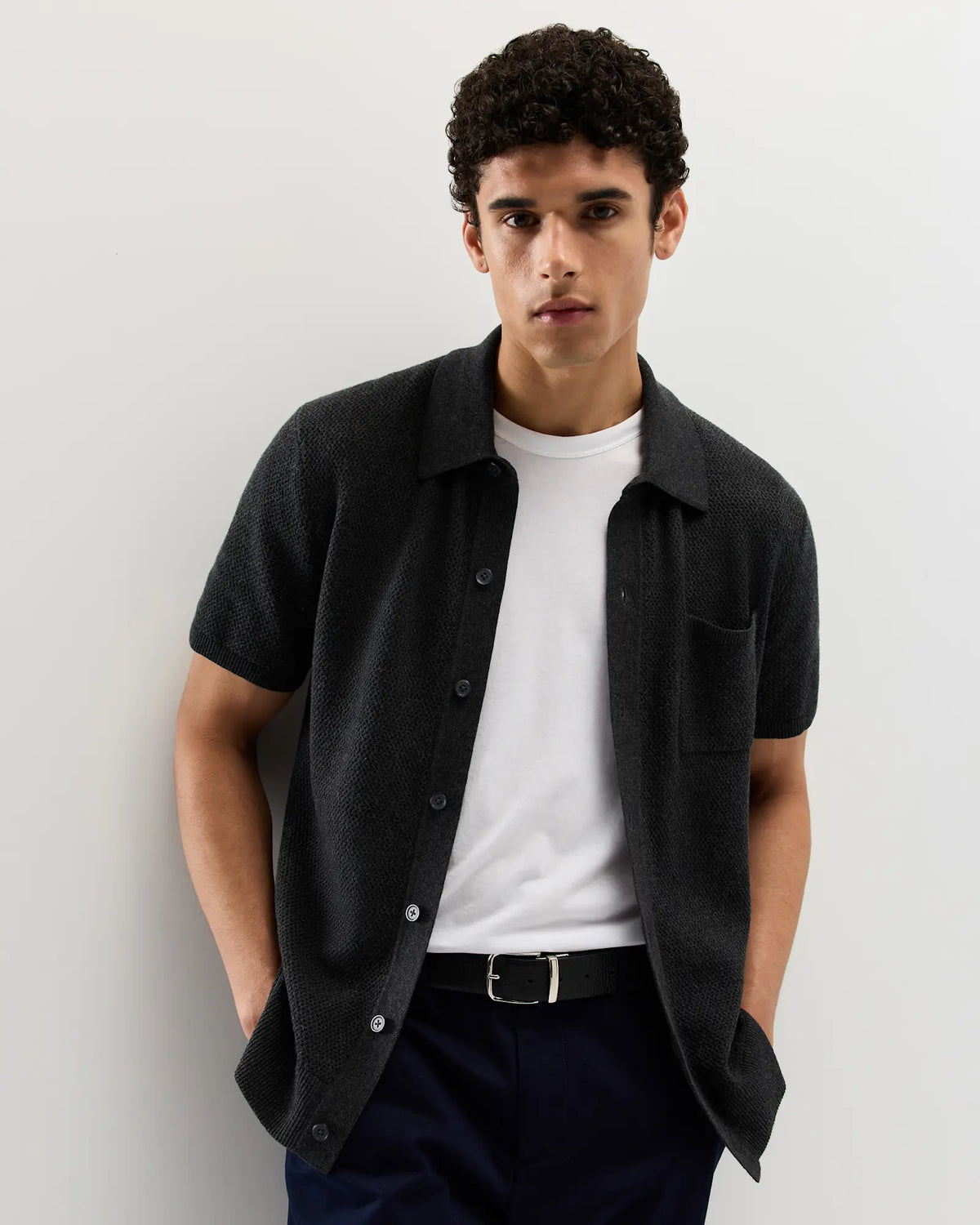 100% Organic Cotton Mesh-Stitch Button-Up Sweater Polo - US 6520