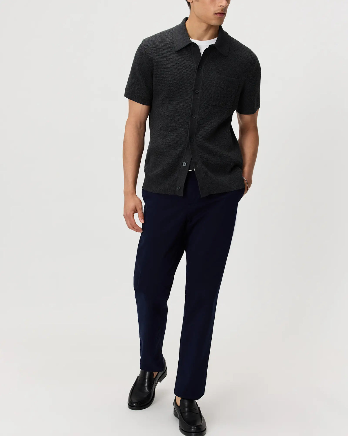 100% Organic Cotton Mesh-Stitch Button-Up Sweater Polo - US 6520
