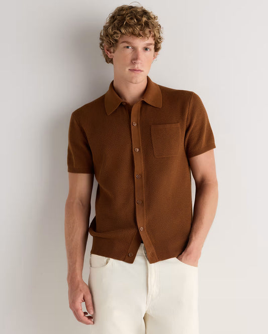 100% Organic Cotton Mesh-Stitch Button-Up Sweater Polo - US 9019