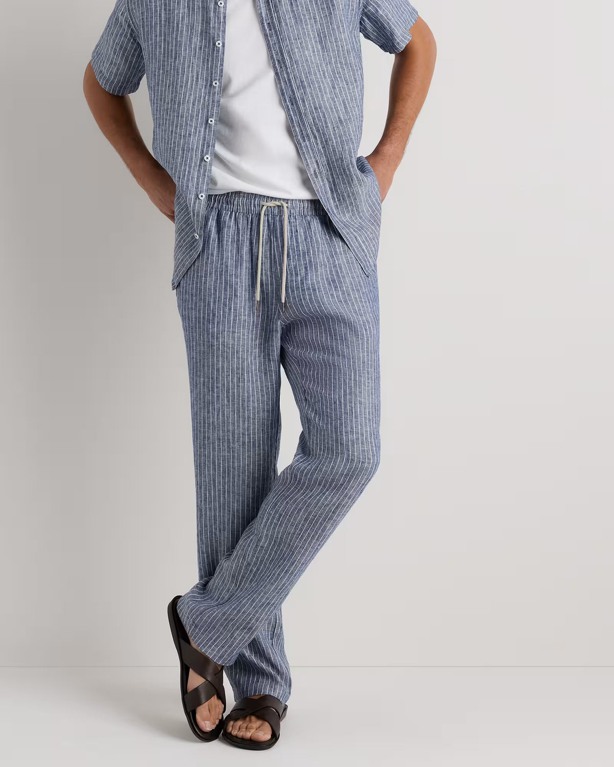 100% European Linen Drawstring Beach Pants - US 9505