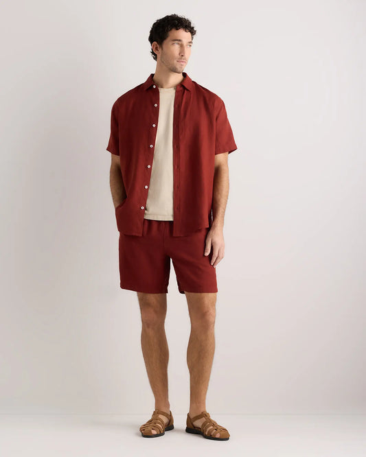 100% European Linen Drawstring Beach Shorts - 7" - US 8381