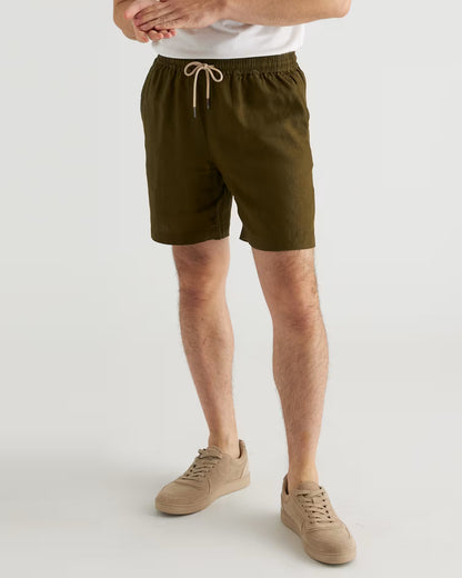 100% European Linen Drawstring Beach Shorts - 7" - US 6707