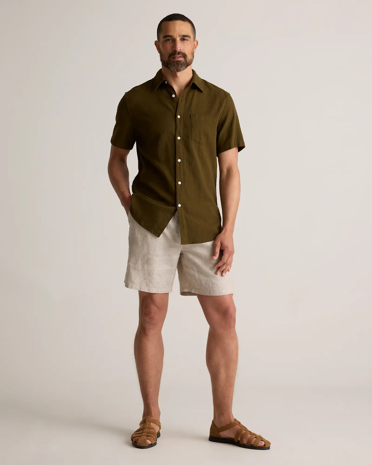 100% European Linen Drawstring Beach Shorts - 7" - US 1893