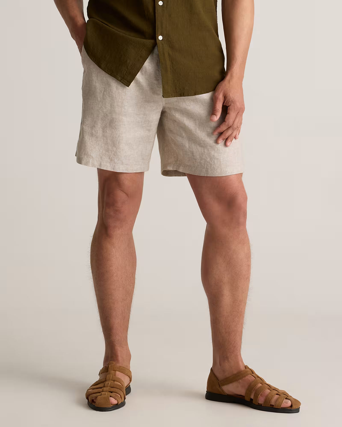 100% European Linen Drawstring Beach Shorts - 7" - US 1893