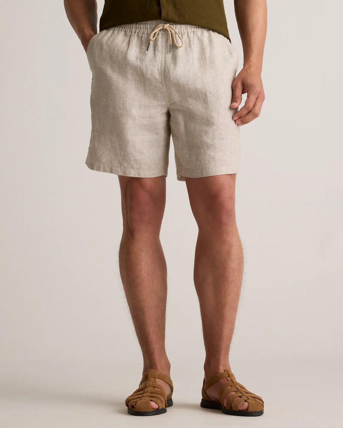 100% European Linen Drawstring Beach Shorts - 7" - US 1893