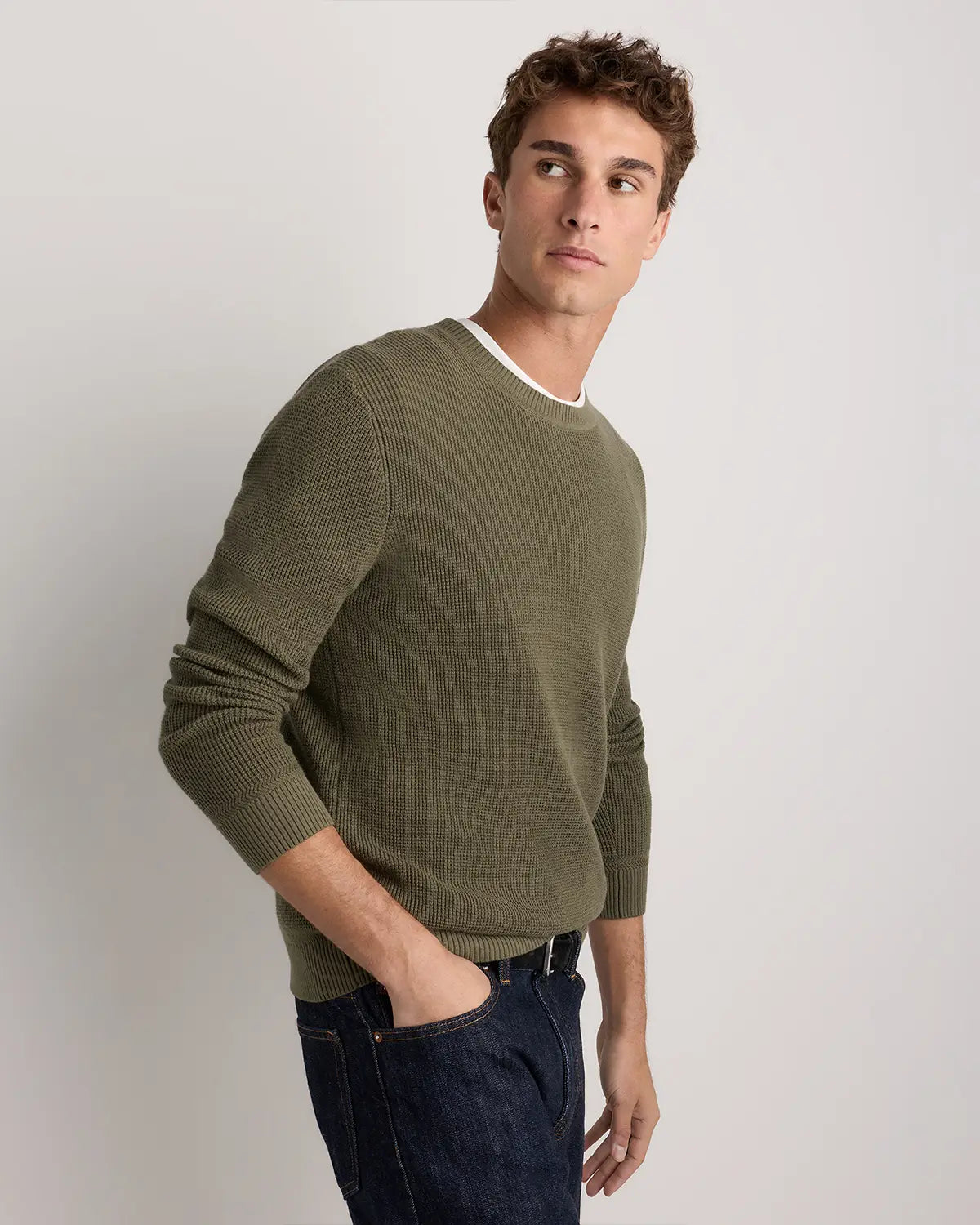 Organic Cotton Cashmere Waffle Crewneck Sweater - US 9242