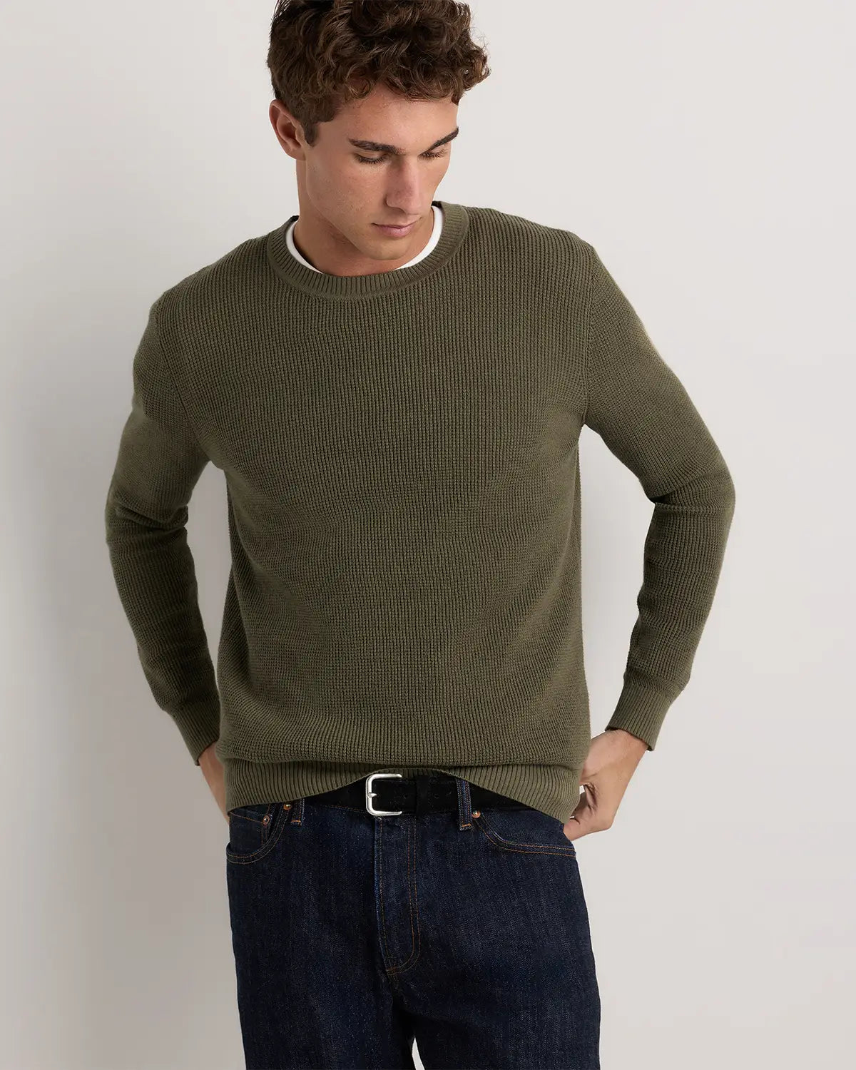 Organic Cotton Cashmere Waffle Crewneck Sweater - US 9242