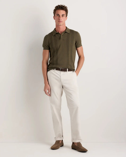 Cotton-Silk Ribbed Short Sleeve Sweater Polo - US 8897