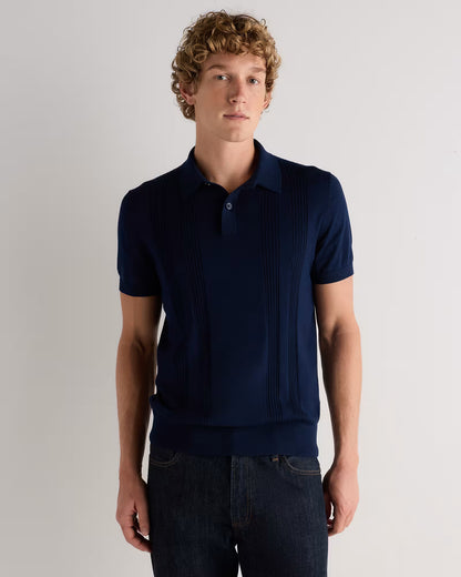 Cotton-Silk Ribbed Short Sleeve Sweater Polo - US 6395